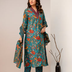 Women's Rayon Blend Printed Kurta With Palazzo & Dupatta