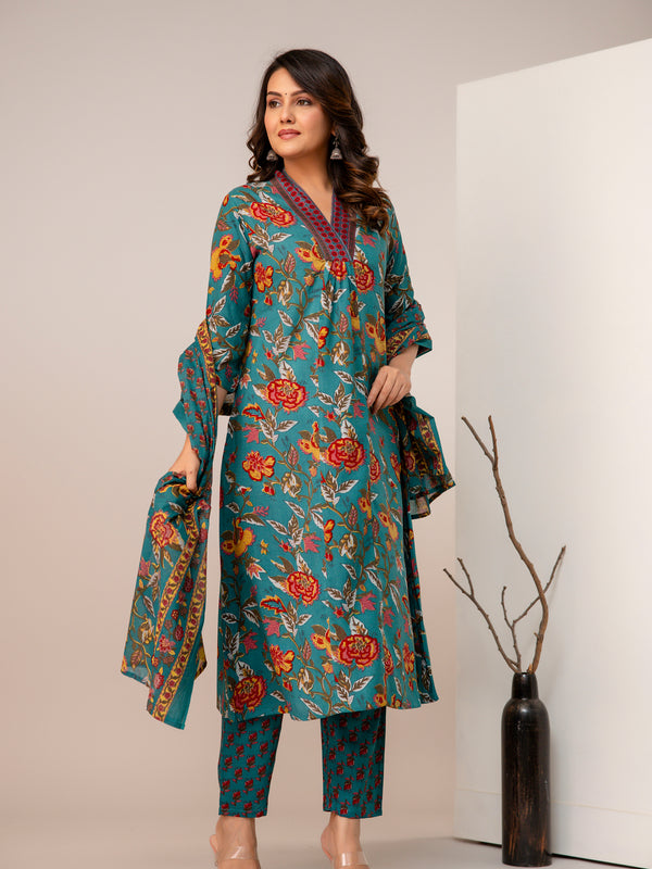 Women Floral Print Straight Kurta Set