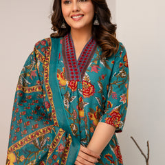 Women's Rayon Blend Printed Kurta With Palazzo & Dupatta