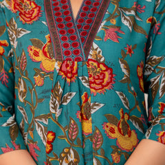 Women's Rayon Blend Printed Kurta With Palazzo & Dupatta