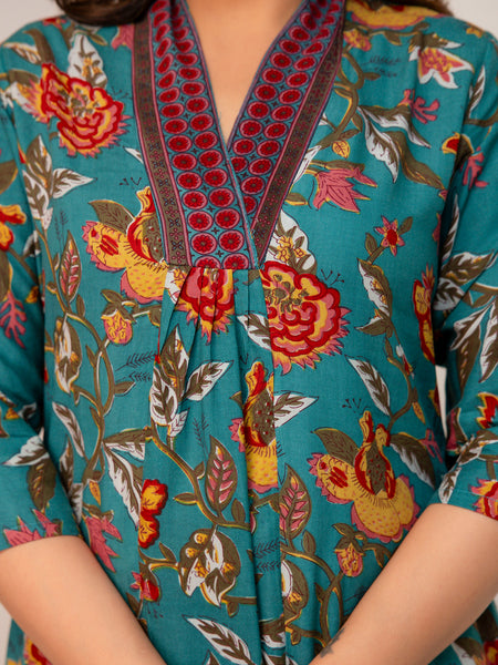 Women's Rayon Blend Printed Kurta With Palazzo & Dupatta
