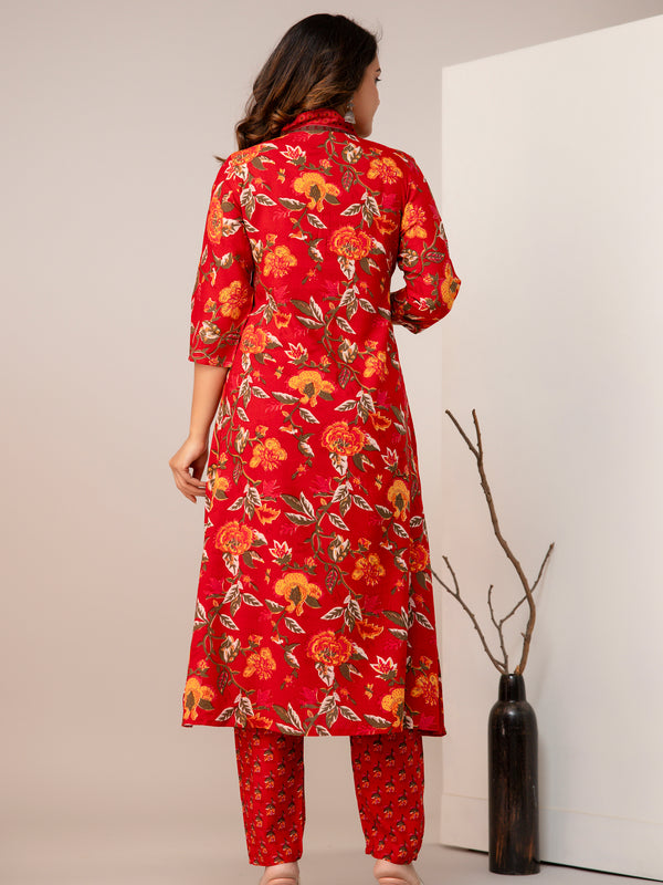 Women Floral Print Straight Kurta Set