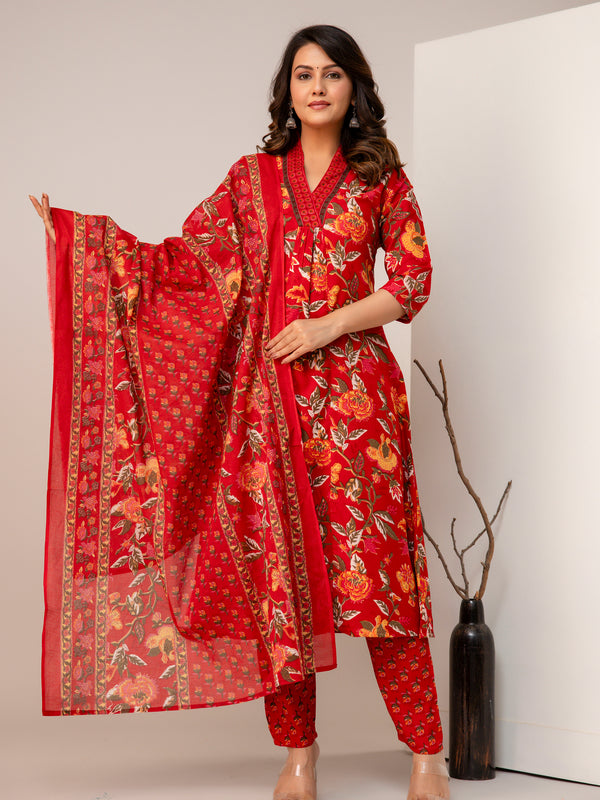 Women Floral Print Straight Kurta Set