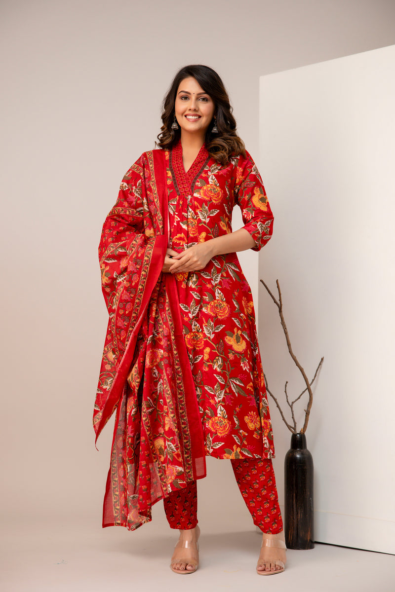 Women Viscose Rayon Kurta Pant Dupatta Set