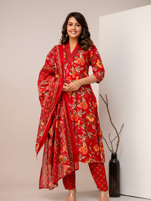 Women Floral Print Straight Kurta Set