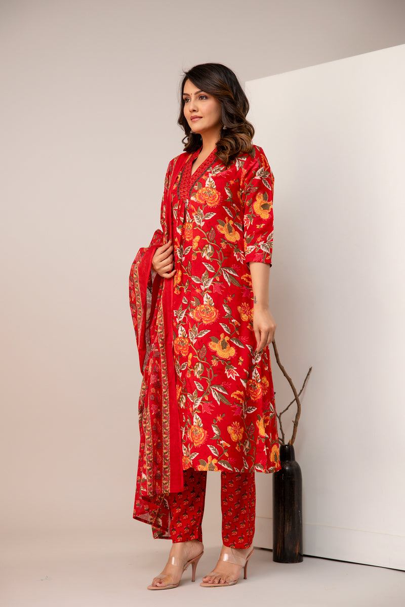 Women Viscose Rayon Kurta Pant Dupatta Set