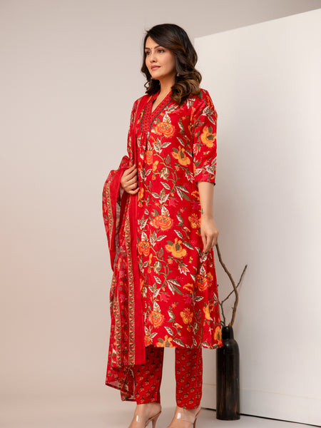 Women Viscose Rayon Kurta Pant Dupatta Set