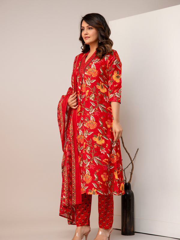 Women Floral Print Straight Kurta Set