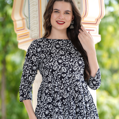 Floral Printed Round Neck Peplum Top
