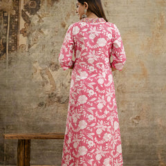 Women's cotton Anarkali Kurta with embroidery with pant and mulmul dupatta