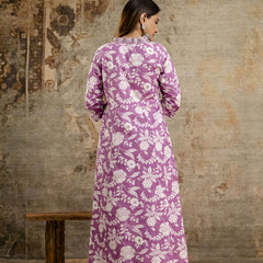 Women's cotton Anarkali Kurta with embroidery with pant and mulmul dupatta