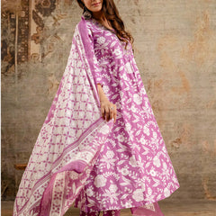 Women's cotton Anarkali Kurta with embroidery with pant and mulmul dupatta