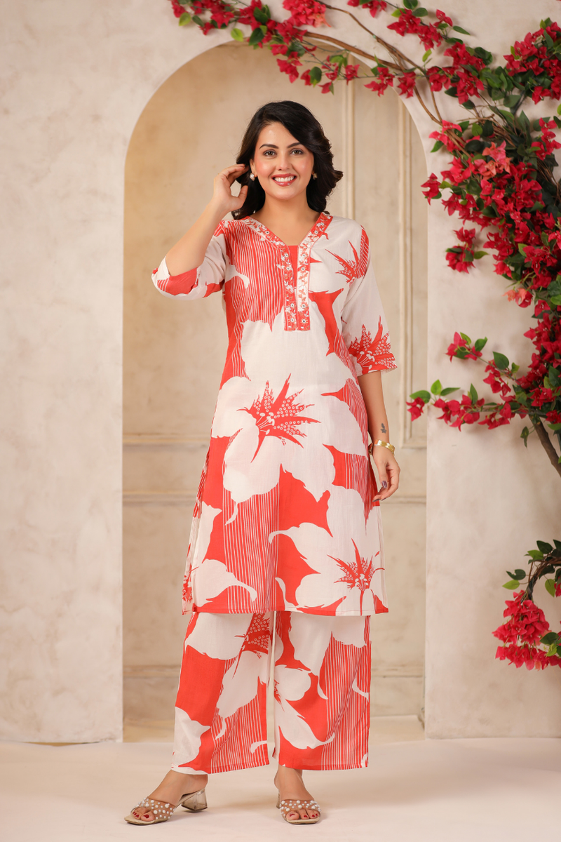 Women's Floral Printed Straight Co-ord Set