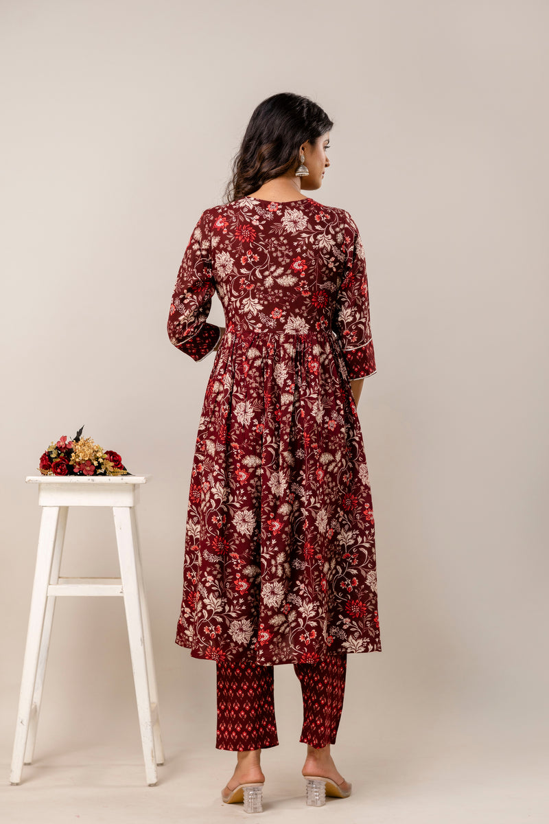 Women Floral Print Viscose Rayon Ethnic Dress With Attached Dupatta
