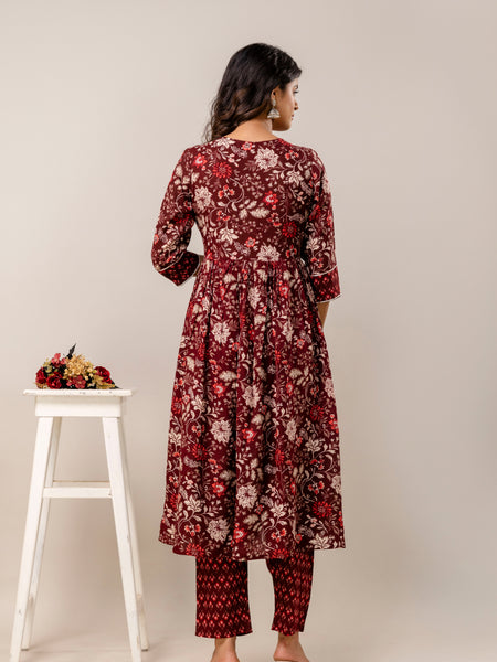Women Floral Print Viscose Rayon Ethnic Dress With Attached Dupatta