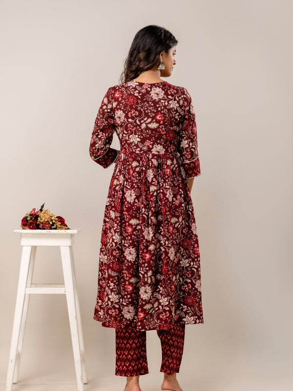 Women Floral Print Viscose Rayon Ethnic Dress With Attached Dupatta