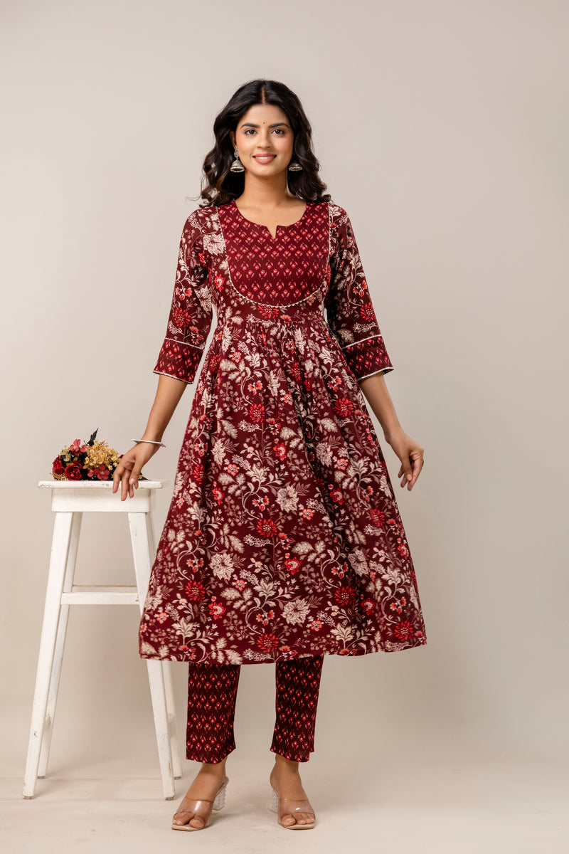 Women Floral Print Viscose Rayon Ethnic Dress With Attached Dupatta