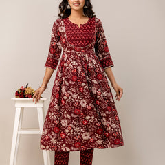 Women Floral Print Viscose Rayon Ethnic Dress With Attached Dupatta
