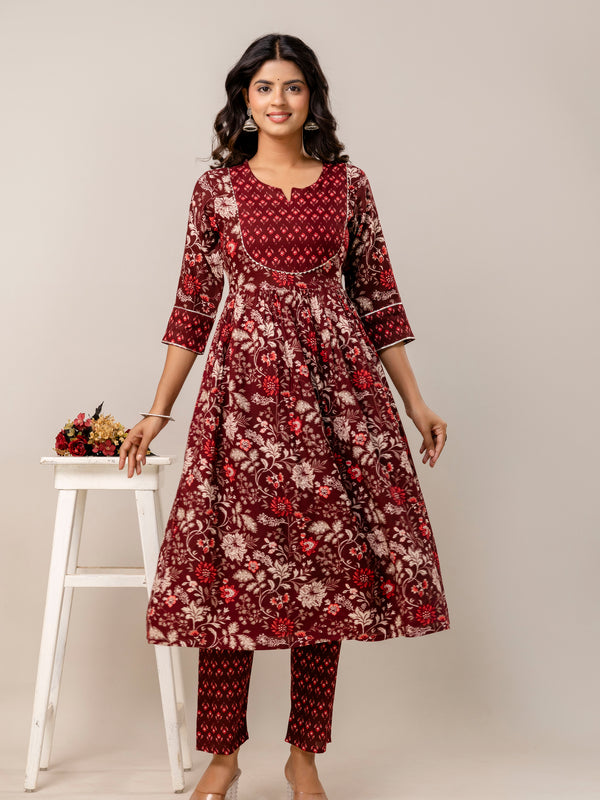 Women Floral Print Viscose Rayon Ethnic Dress With Attached Dupatta