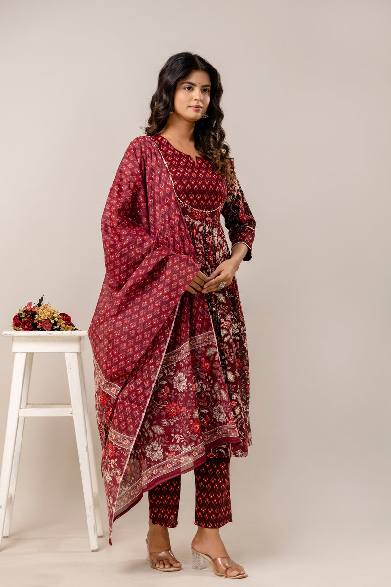 Women Floral Print Viscose Rayon Ethnic Dress With Attached Dupatta