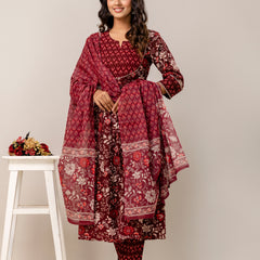 Women Floral Print Viscose Rayon Ethnic Dress With Attached Dupatta
