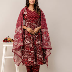 Women Floral Print Viscose Rayon Ethnic Dress With Attached Dupatta