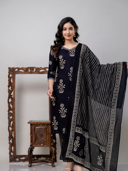 Women Printed Straight Kurta and Pant set with Dupatta