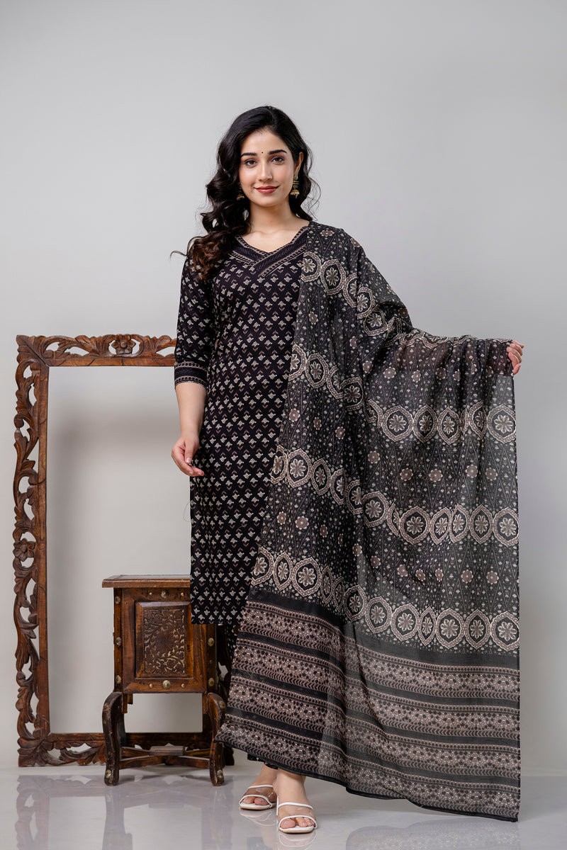 Women Printed A-Line Kurta With Pants & Dupatta