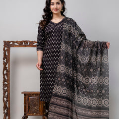 Women Printed A-Line Kurta With Pants & Dupatta