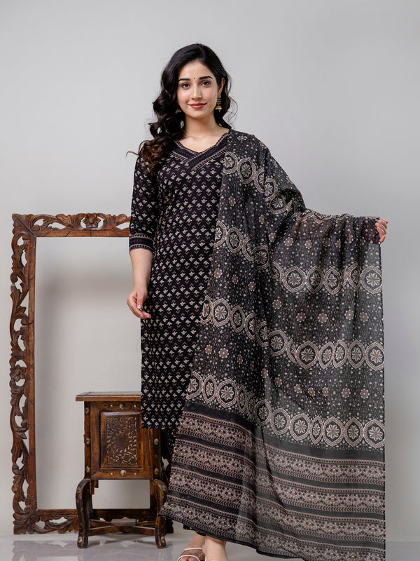 Women Printed A-Line Kurta With Pants & Dupatta