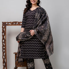 Women Printed A-Line Kurta With Pants & Dupatta