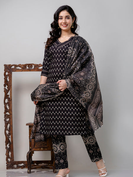 Women Printed A-Line Kurta With Pants & Dupatta