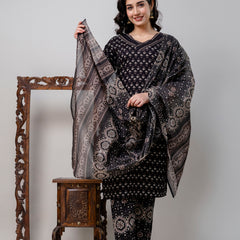 Women Printed A-Line Kurta With Pants & Dupatta