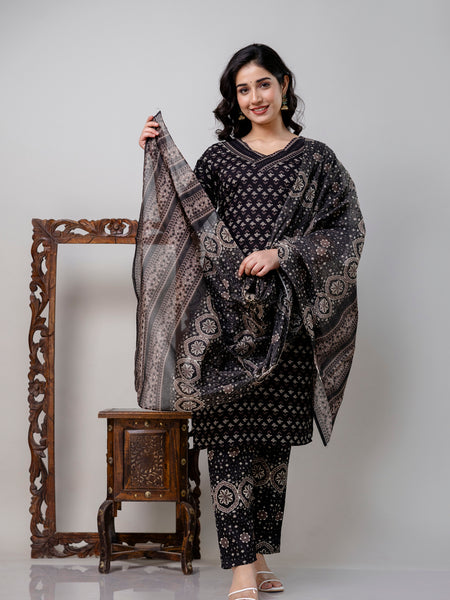 Women Printed A-Line Kurta With Pants & Dupatta