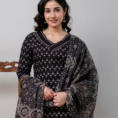Women Printed A-Line Kurta With Pants & Dupatta