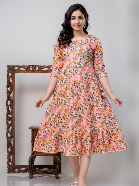 Women Ethnic Motifs Printed Flared Sleeves Mirror Work Floral Anarkali Kurta