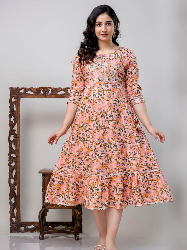 Women Ethnic Motifs Printed Flared Sleeves Mirror Work Floral Anarkali Kurta