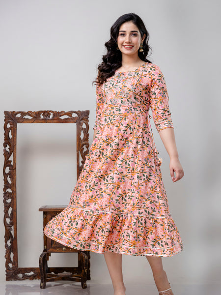 Women Ethnic Motifs Printed Flared Sleeves Mirror Work Floral Anarkali Kurta