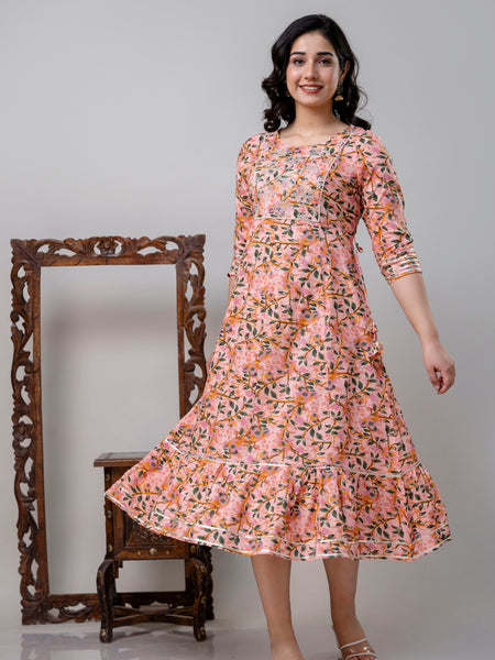 Women Ethnic Motifs Printed Flared Sleeves Mirror Work Floral Anarkali Kurta
