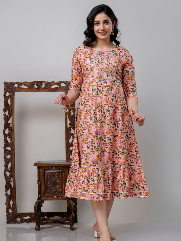 Women Ethnic Motifs Printed Flared Sleeves Mirror Work Floral Anarkali Kurta