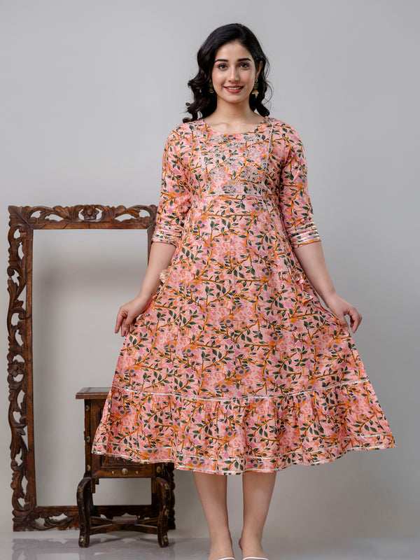 Women Ethnic Motifs Printed Flared Sleeves Mirror Work Floral Anarkali Kurta