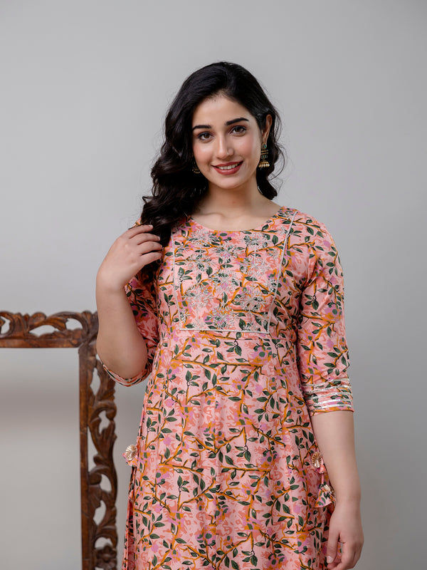 Women Ethnic Motifs Printed Flared Sleeves Mirror Work Floral Anarkali Kurta
