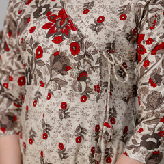 Women's Pure Cotton Floral Print Cream Maxi Dress