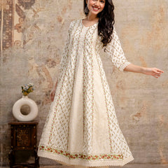 Hand Block Printed Pure Cotton Kurta with Trousers & Dupatta Set