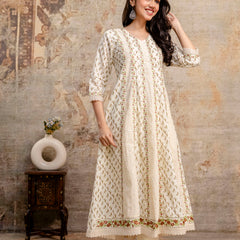 Hand Block Printed Pure Cotton Kurta with Trousers & Dupatta Set