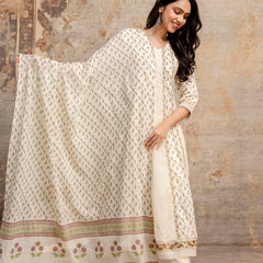 Hand Block Printed Pure Cotton Kurta with Trousers & Dupatta Set