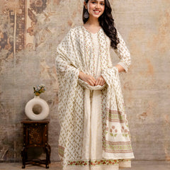 Hand Block Printed Pure Cotton Kurta with Trousers & Dupatta Set