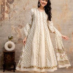 Hand Block Printed Pure Cotton Kurta with Trousers & Dupatta Set