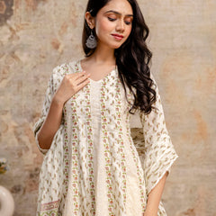 Hand Block Printed Pure Cotton Kurta with Trousers & Dupatta Set
