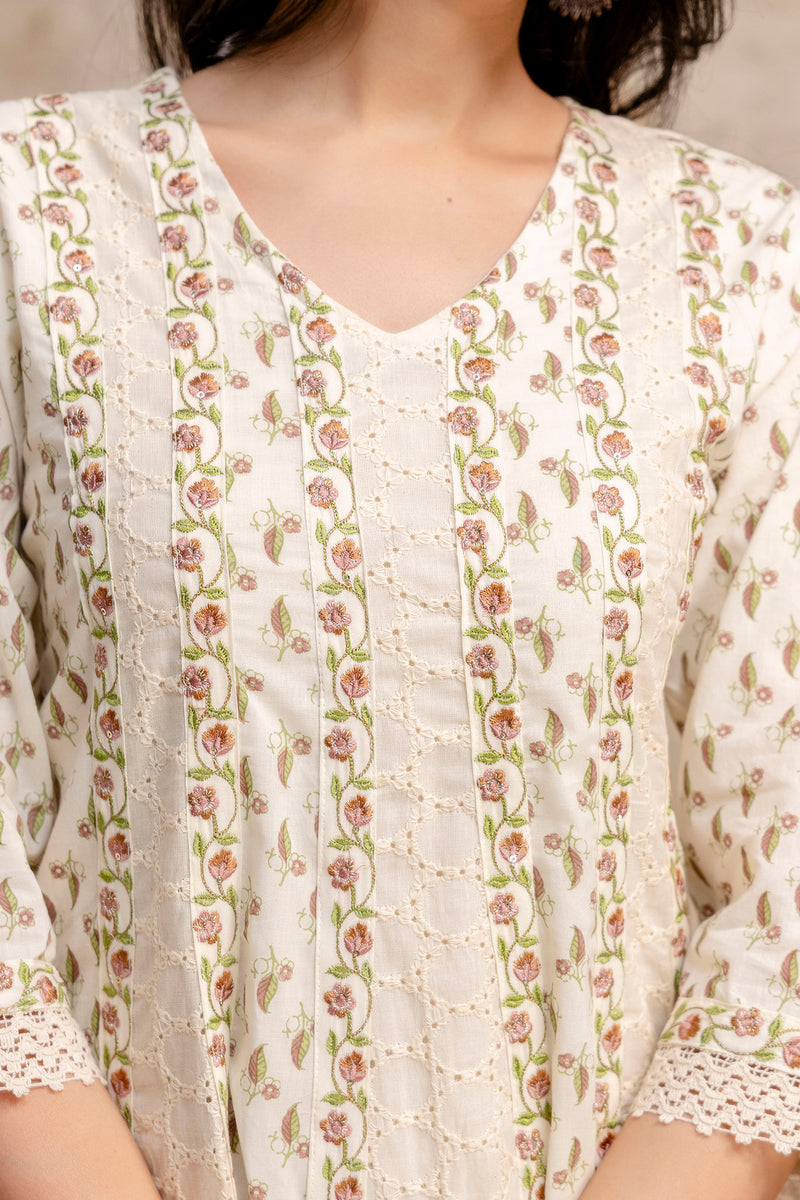 Hand Block Printed Pure Cotton Kurta with Trousers & Dupatta Set
